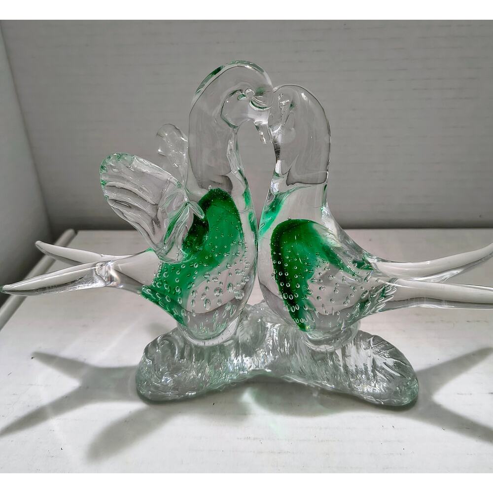 ICET Green Love Birds on Branch Figurine